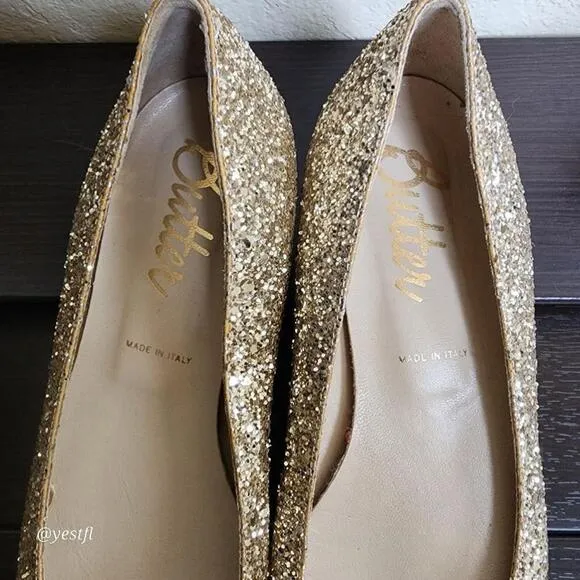 Women's Butter london Gold Glitter Pointed Toe Flats Size 38