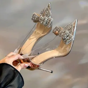 Women's Butterfly &amp; Flower Rhinestone Decor Stiletto High Heel Pointed Toe Pumps