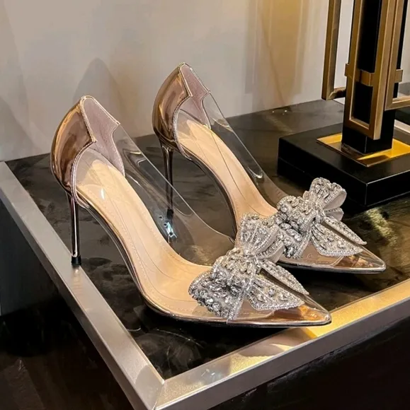 Women's Butterfly &amp; Flower Rhinestone Decor Stiletto High Heel Pointed Toe Pumps