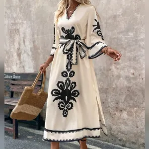 Women's Casual Printed Square Neckline Summer Dress