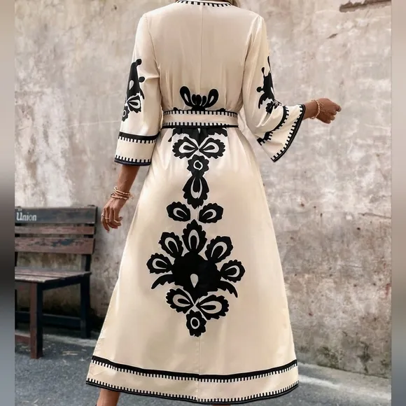 Women's Casual Printed Square Neckline Summer Dress