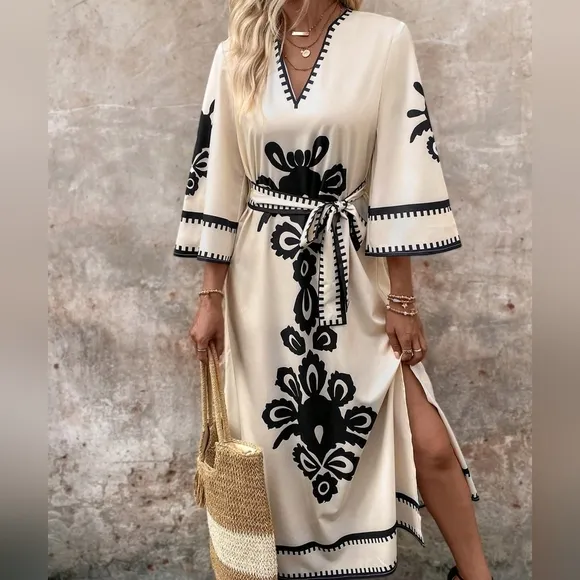 Women's Casual Printed Square Neckline Summer Dress