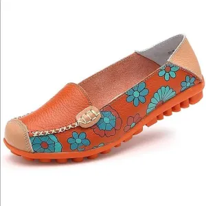 Womens Comfortable Leather Floral Print Shoes