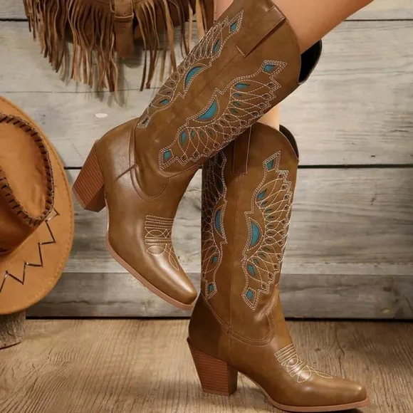 Women's Fashionable Four Seasons Western-Style Casual Riding Boots Cowgirl Boots