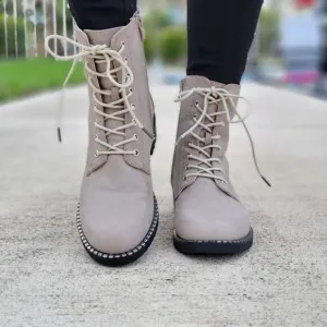 Women's Gray Lace Up Ankle Mid-Calf Combat Boots