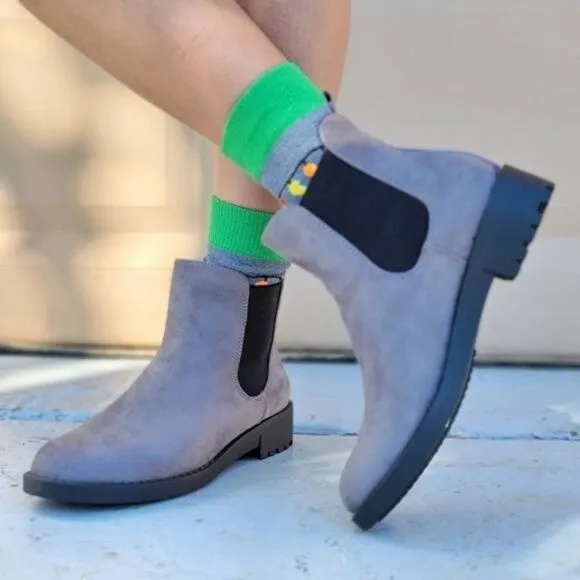Women's Grey Flats Ankle Chelsea Booties