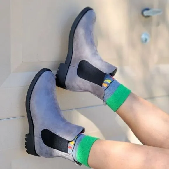 Women's Grey Flats Ankle Chelsea Booties