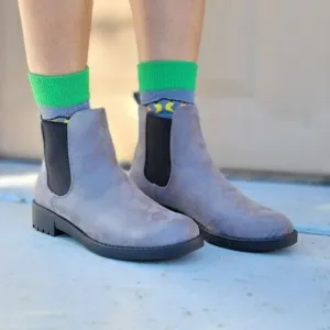Women's Grey Flats Ankle Chelsea Booties