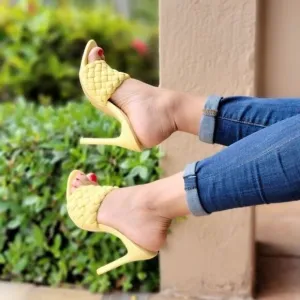 Women's High Heel Mule Sandals Yellow Color