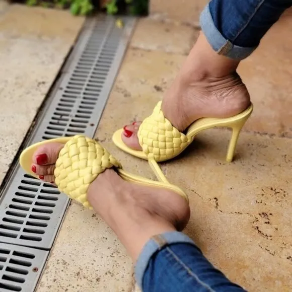 Women's High Heel Mule Sandals Yellow Color