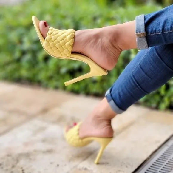 Women's High Heel Mule Sandals Yellow Color