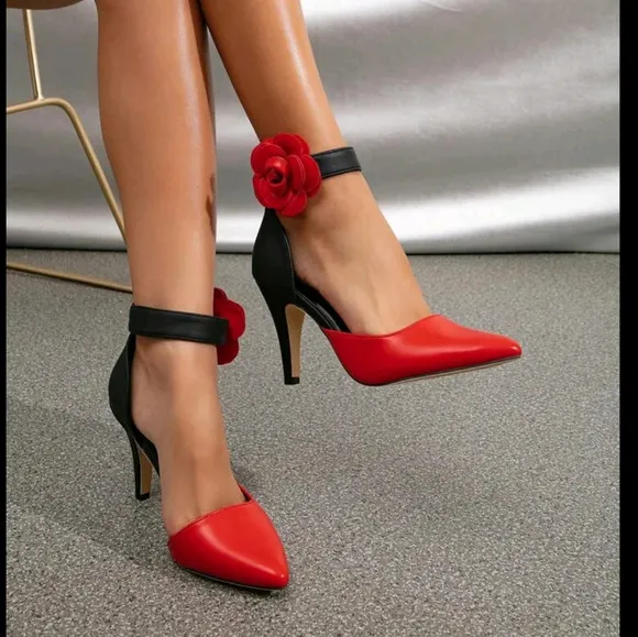 Women's High Heeled Shoes, Pointed Toe, Stiletto, Floral Design, Trendy New Wome