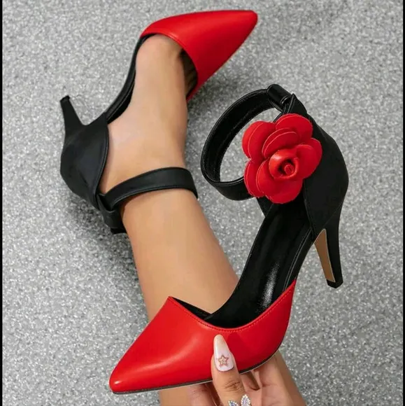 Women's High Heeled Shoes, Pointed Toe, Stiletto, Floral Design, Trendy New Wome