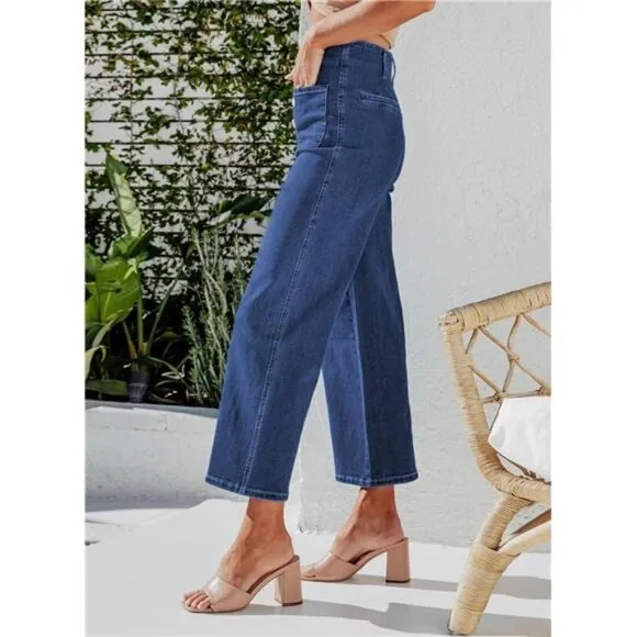 Women's High Waisted Stretchy Wide Leg Jeans Straight Leg Loose Denim Pants