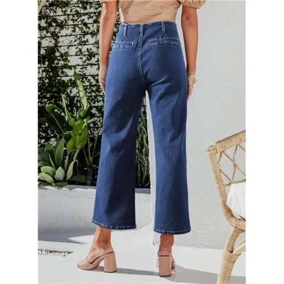 Women's High Waisted Stretchy Wide Leg Jeans Straight Leg Loose Denim Pants