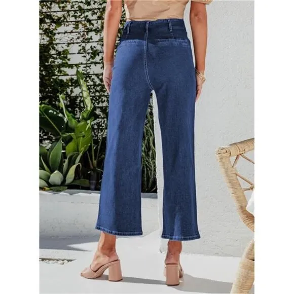 Women's High Waisted Stretchy Wide Leg Jeans Straight Leg Loose Denim Pants