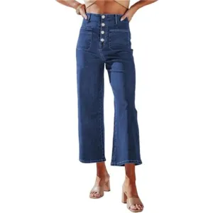 Women's High Waisted Stretchy Wide Leg Jeans Straight Leg Loose Denim Pants