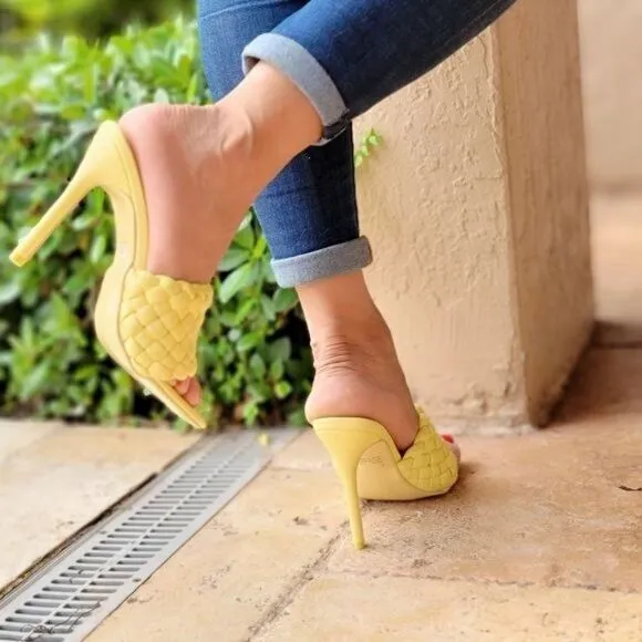 Women's High Heel Mule Sandals Yellow Color