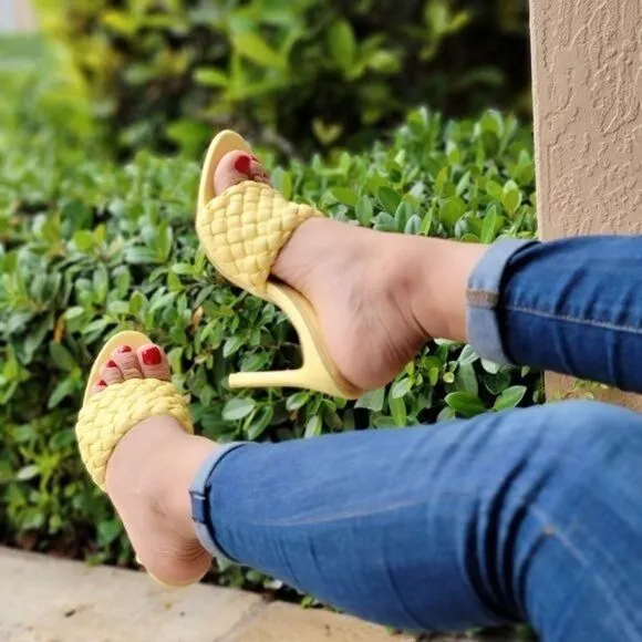 Women's High Heel Mule Sandals Yellow Color