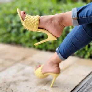 Women's High Heel Mule Sandals Yellow Color