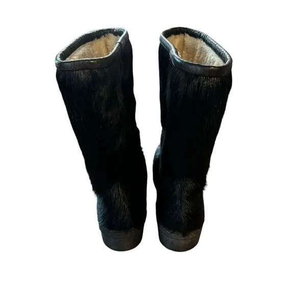 Women’s Italian Made Lotto Brand Size 49 (US 9) Black Fur Boots. Fur Lined.