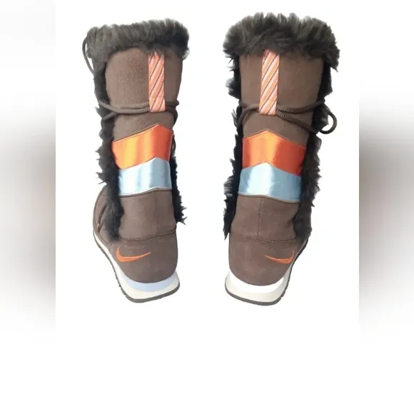 Women's Nike 311959-281 Hi-Suede Winter Boots Brown, Orange, Ice Blue Zip Sz 7.5