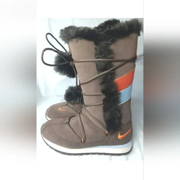 Women's Nike 311959-281 Hi-Suede Winter Boots Brown, Orange, Ice Blue Zip Sz 7.5