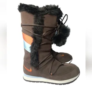 Women's Nike 311959-281 Hi-Suede Winter Boots Brown, Orange, Ice Blue Zip Sz 7.5