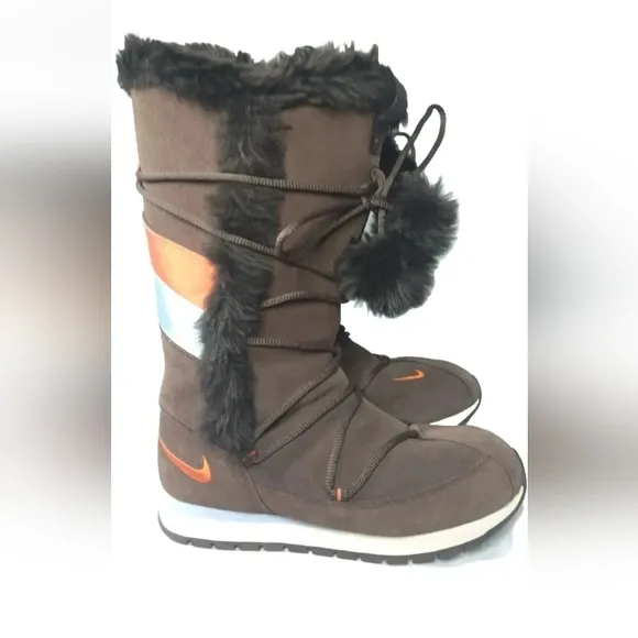 Women's Nike 311959-281 Hi-Suede Winter Boots Brown, Orange, Ice Blue Zip Sz 7.5