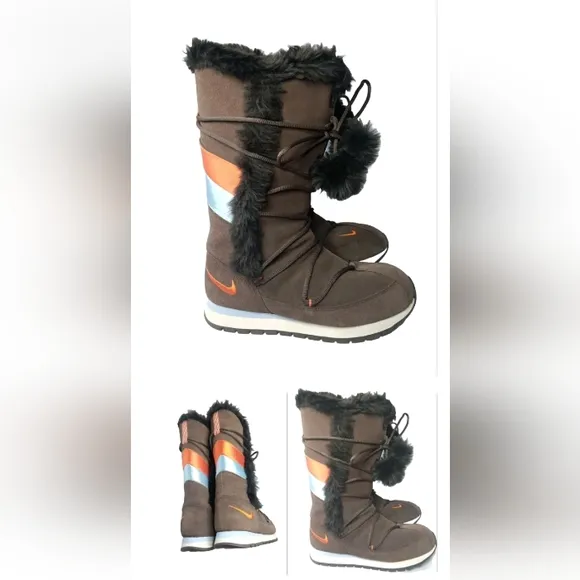 Women's Nike 311959-281 Hi-Suede Winter Boots Brown, Orange, Ice Blue Zip Sz 7.5