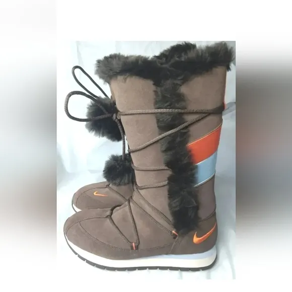 Women's Nike 311959-281 Hi-Suede Winter Boots Brown, Orange, Ice Blue Zip Sz 7.5