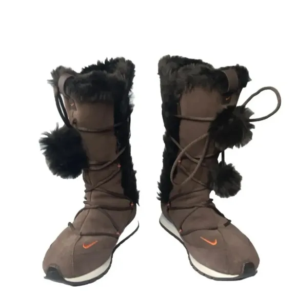 Women's Nike 311959-281 Hi-Suede Winter Boots Brown, Orange, Ice Blue Zip Sz 7.5