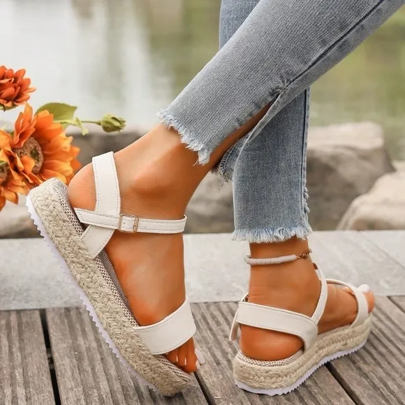 Women's Platform Wedge Sandals, Ankle Strap Espadrille Open Toe Summer Shoes