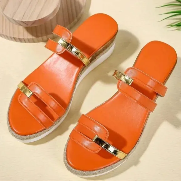 Women's Plus Size Fashionable Orange Open Toe Wedge Sandals