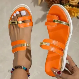 Women's Plus Size Fashionable Orange Open Toe Wedge Sandals