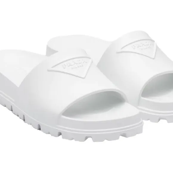 Women's Prada White Rubber Slide, Size 7/7.5/IT 37