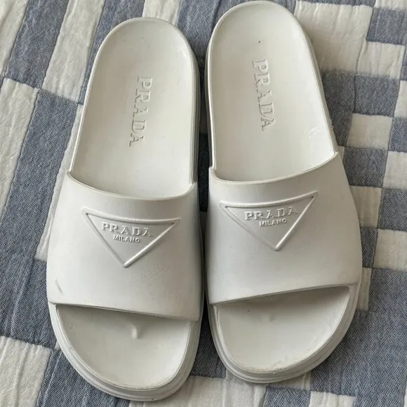 Women's Prada White Rubber Slide, Size 7/7.5/IT 37