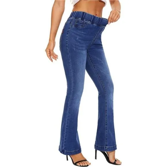 Womens Pull-on Bell Bottom Flare Jean Stretch Skinny Denim Pants