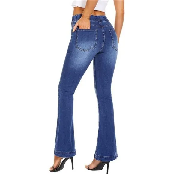 Womens Pull-on Bell Bottom Flare Jean Stretch Skinny Denim Pants