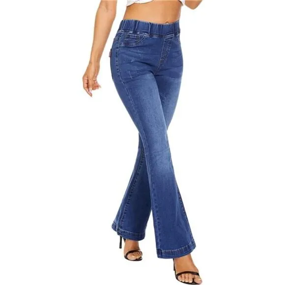 Womens Pull-on Bell Bottom Flare Jean Stretch Skinny Denim Pants