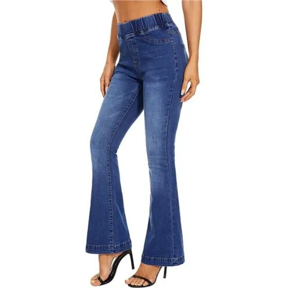 Womens Pull-on Bell Bottom Flare Jean Stretch Skinny Denim Pants