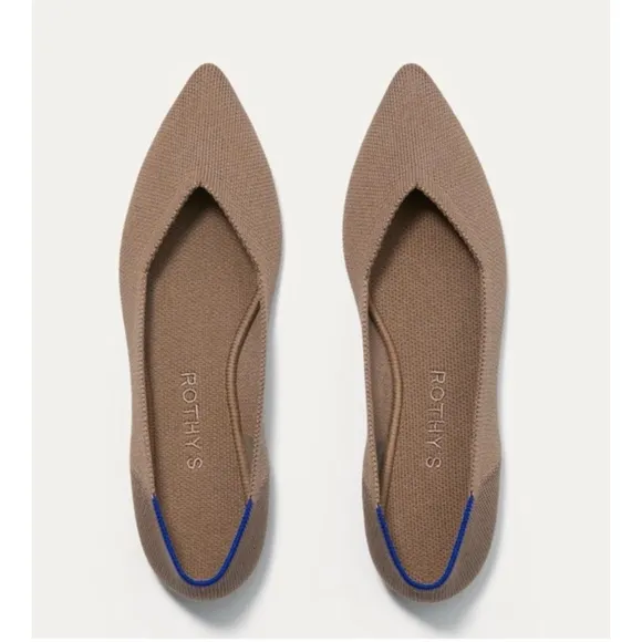 Women's Rothy's The Point Flats Size 8.5 Brown with Blue Accent