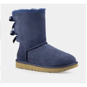 Women’s Size 9 UGG Bailey Bow Tall Boots Navy Blue Sheepskin Fur Lined New