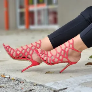 Women's Slingback Stiletto Sandal Peep Toe Hollow Red Color