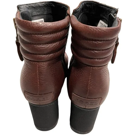 Women’s Sorel Brown Leather Danica Heeled Waterproof Booties Boots size 9.5