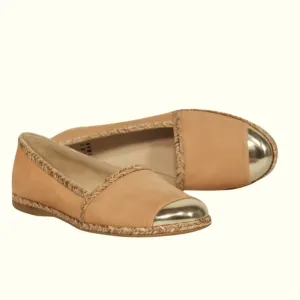 Women's Stuart Weitzman Tan Suede Espadrilles with Wicker Trim and Gold Toe 10.5