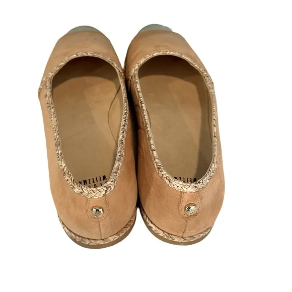Women's Stuart Weitzman Tan Suede Espadrilles with Wicker Trim and Gold Toe 10.5