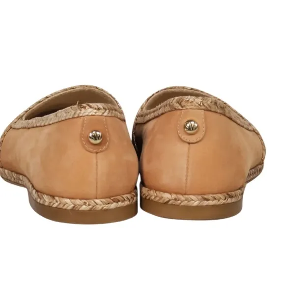 Women's Stuart Weitzman Tan Suede Espadrilles with Wicker Trim and Gold Toe 10.5