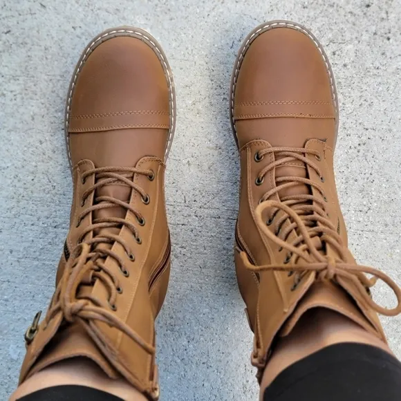 Women's Tan Lace up and Ankle Mid Calf Combat Boots