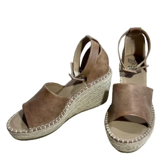 Women’s Two Toned Neutral Taupe Open Toe 3.5” Dress Wedge Size 7